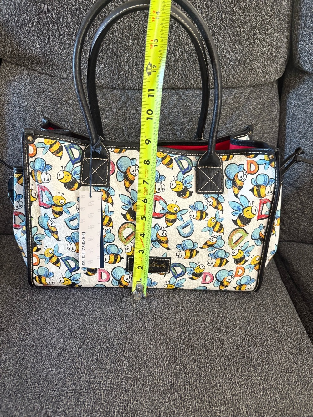 Dooney & Bourke Bee Print Tote Bag - White/Black Trim - Picture 13 of 14